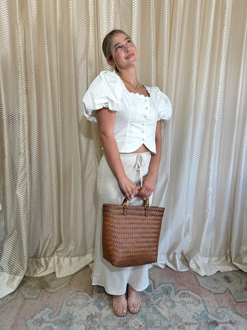 Beachside Natural Linen Midi Skirt