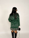 Green Paisley Fringe Sweater