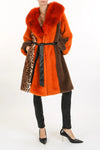 Multi Orange and Leopard Faux Fur Coat