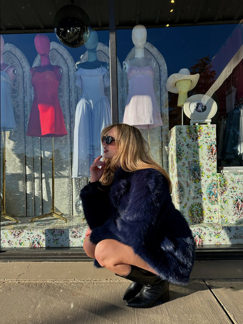 Bright Navy Faux Fur Jacket