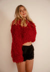 Red Faux Shearling Cropped Jacket