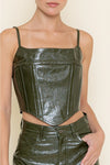 Olive Faux Leather Corset Top