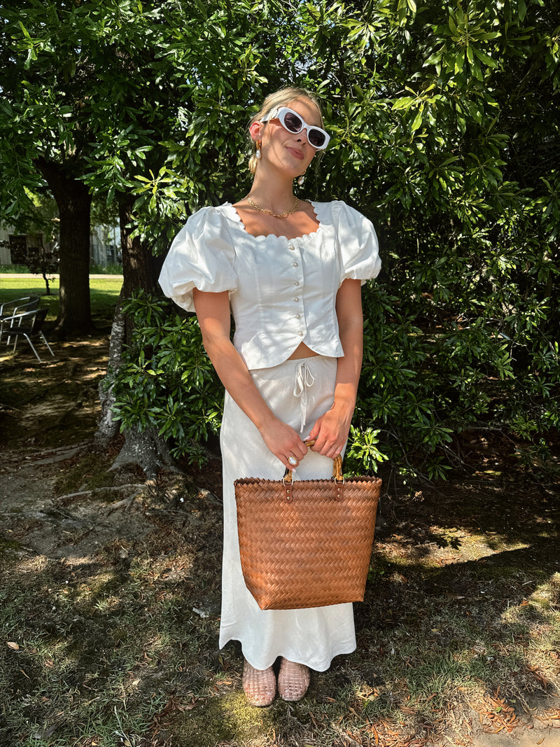 Beachside Natural Linen Midi Skirt