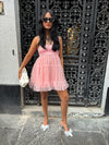 Strapless Pink Tulle Mini Dress