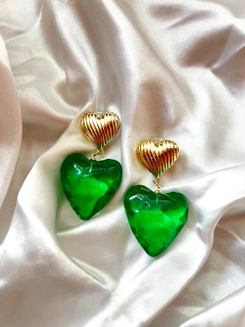 Green & Gold Heart Earrings