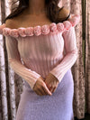 Pink Rosette Off the Shoulder Sweater