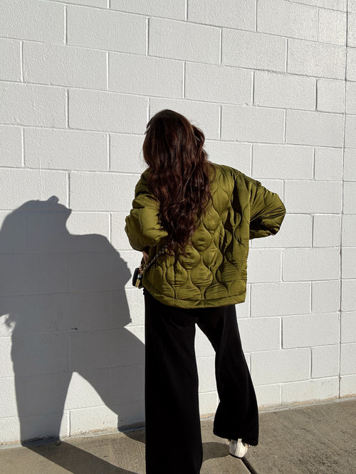Olive Satin Quilted Jacket