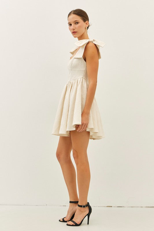 Ivory Jacquard Bow Dress