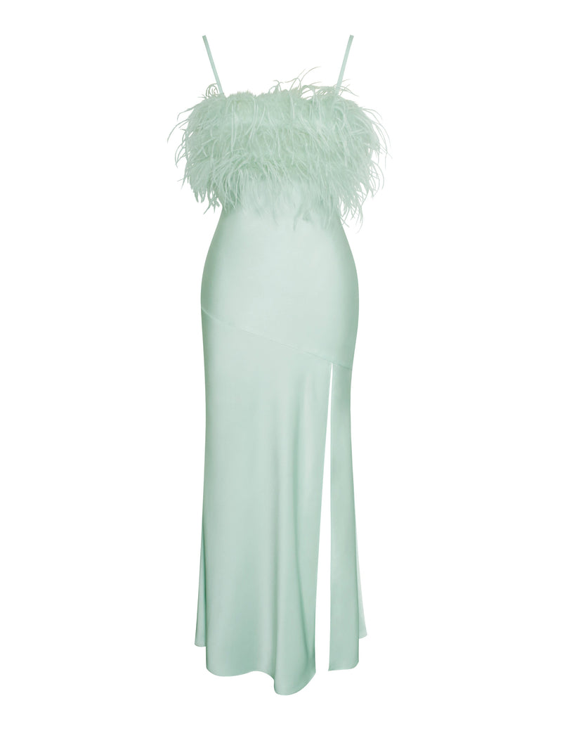 Mint Green Feather Midi Dress