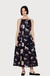 Western Print Drop Waist Midi Dress