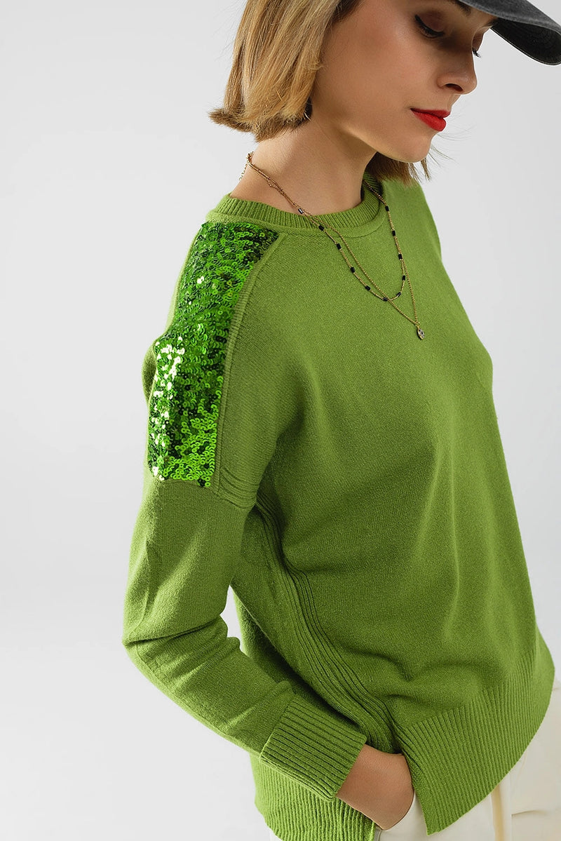 Green Sequin Detail Sweater