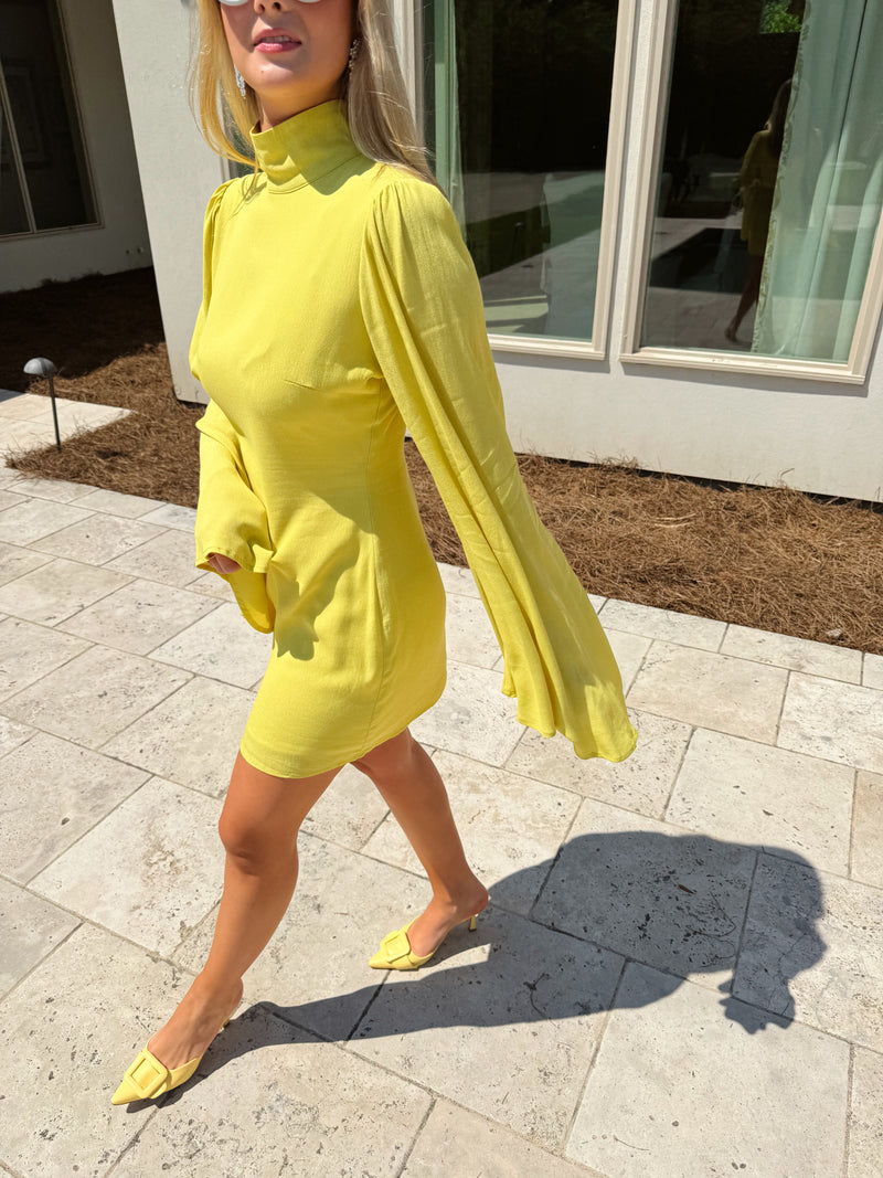 Chartreuse Bell Sleeve Cocktail Dress