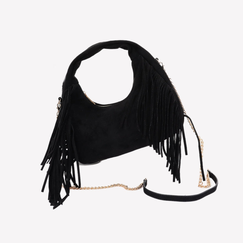 Black Suede Fringe Purse
