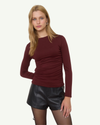 Burgundy Ruched Long Sleeve Top