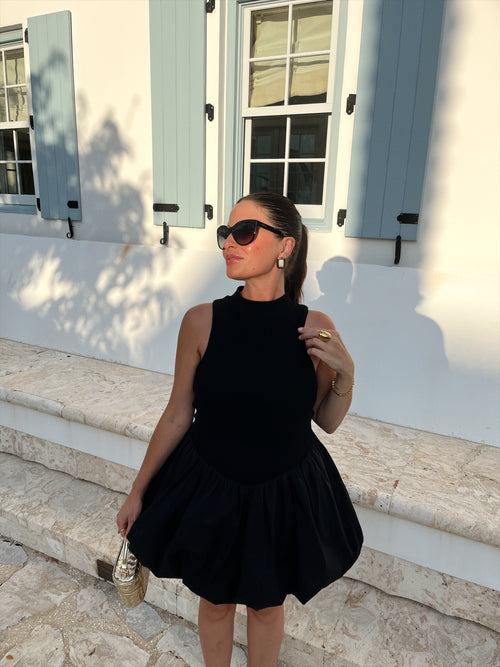 Black Mock Neck Bubble Dress