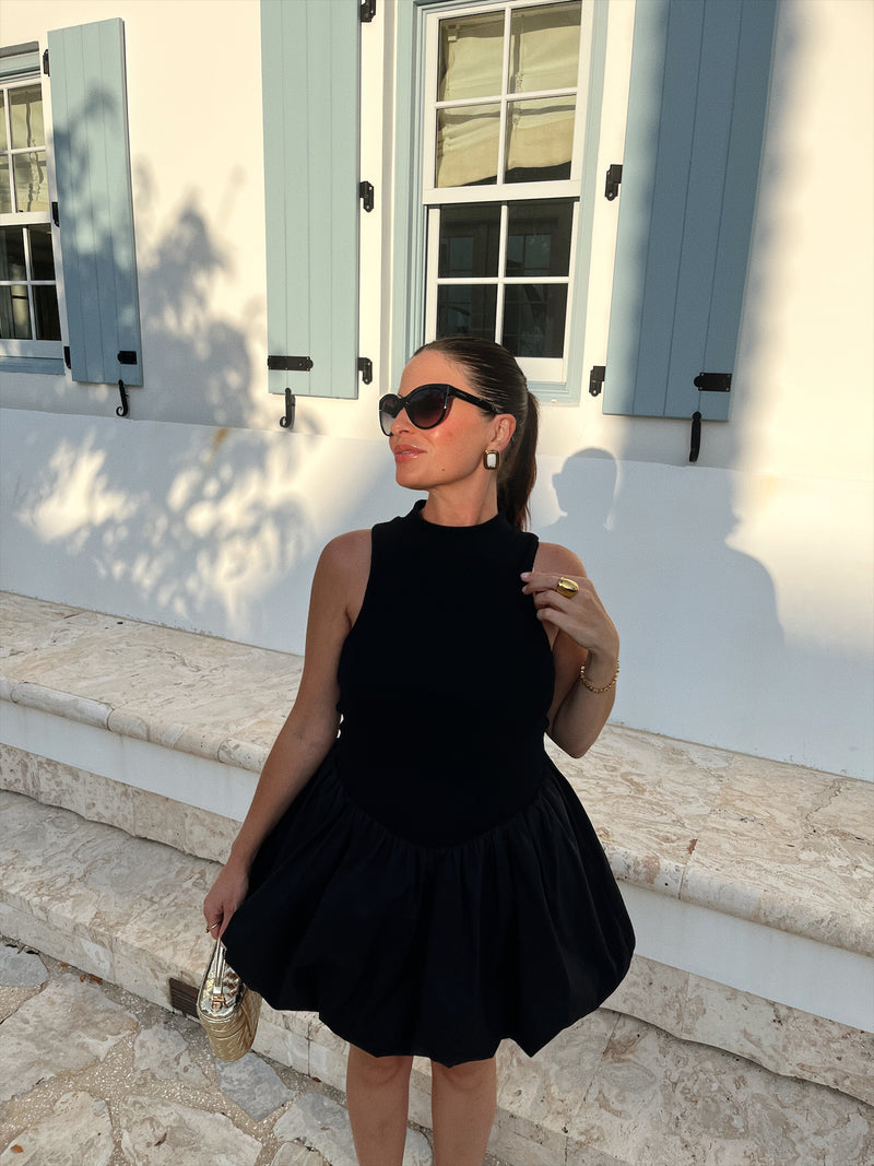 Black Mock Neck Bubble Dress