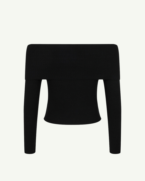 Serena Black Knit Off The Shoulder Top