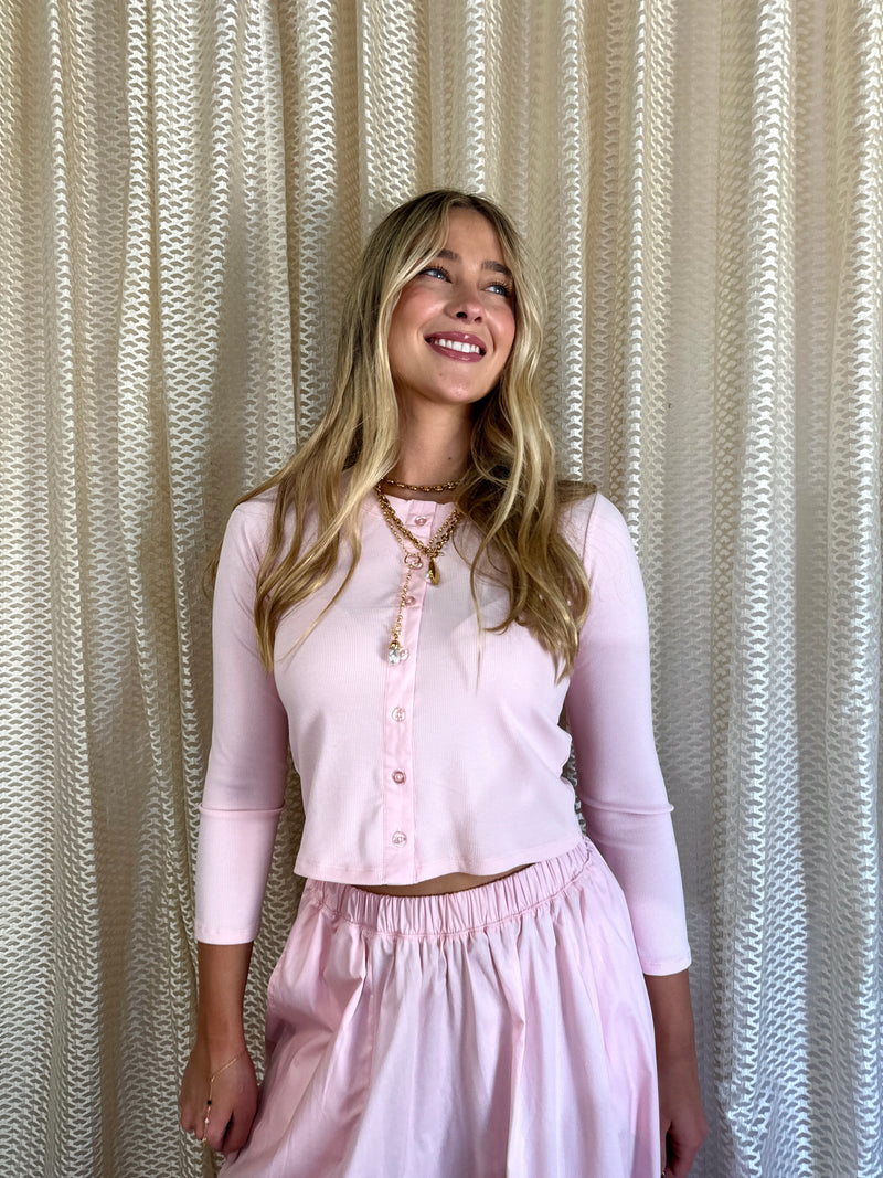 Strawberry Ribbed Cardigan Top