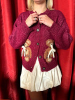 Burgundy Teddy Bear Cardigan