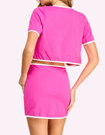 Hot Pink Contrast Athletic Cardigan