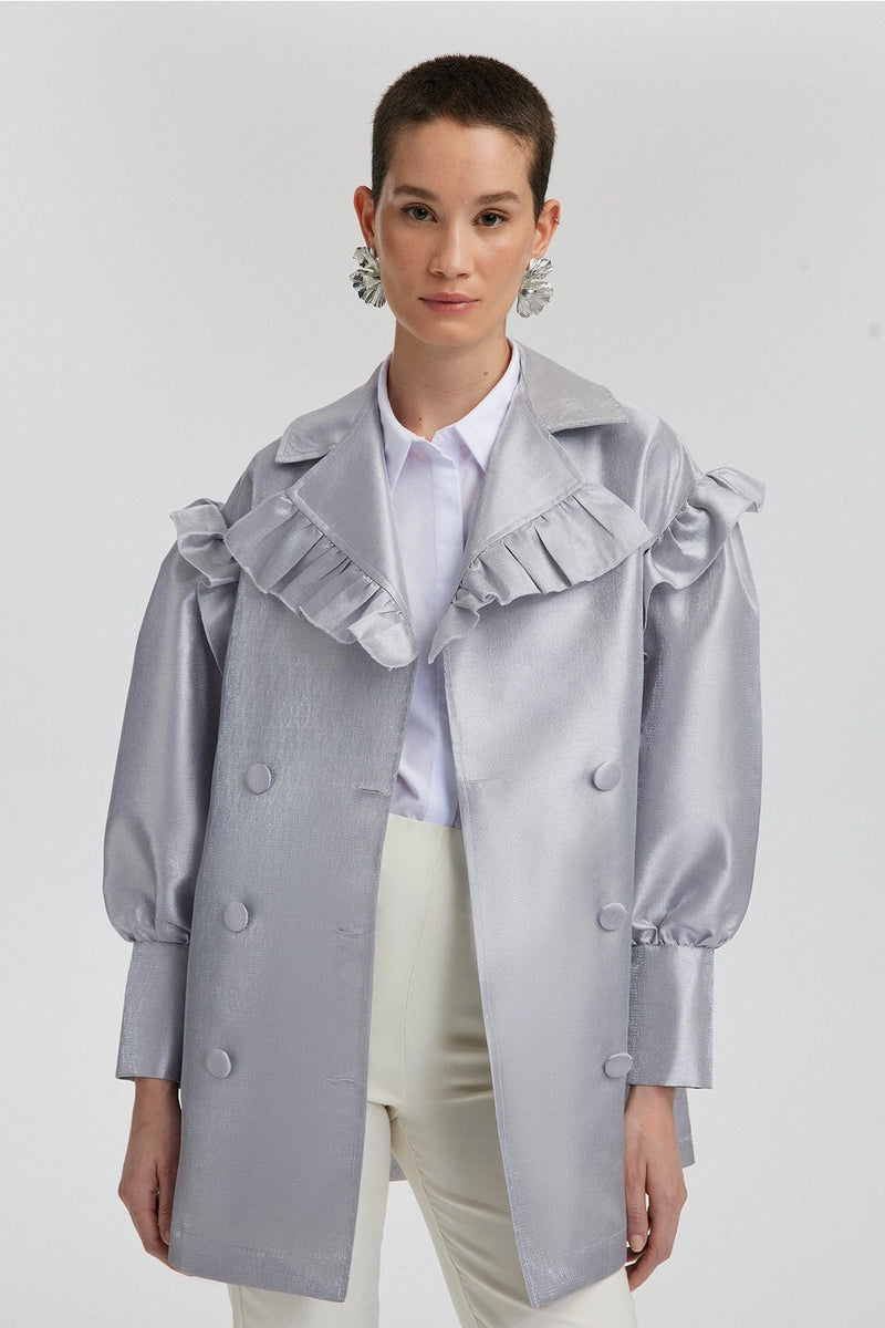 Silver Metallic Ruffle Jacket