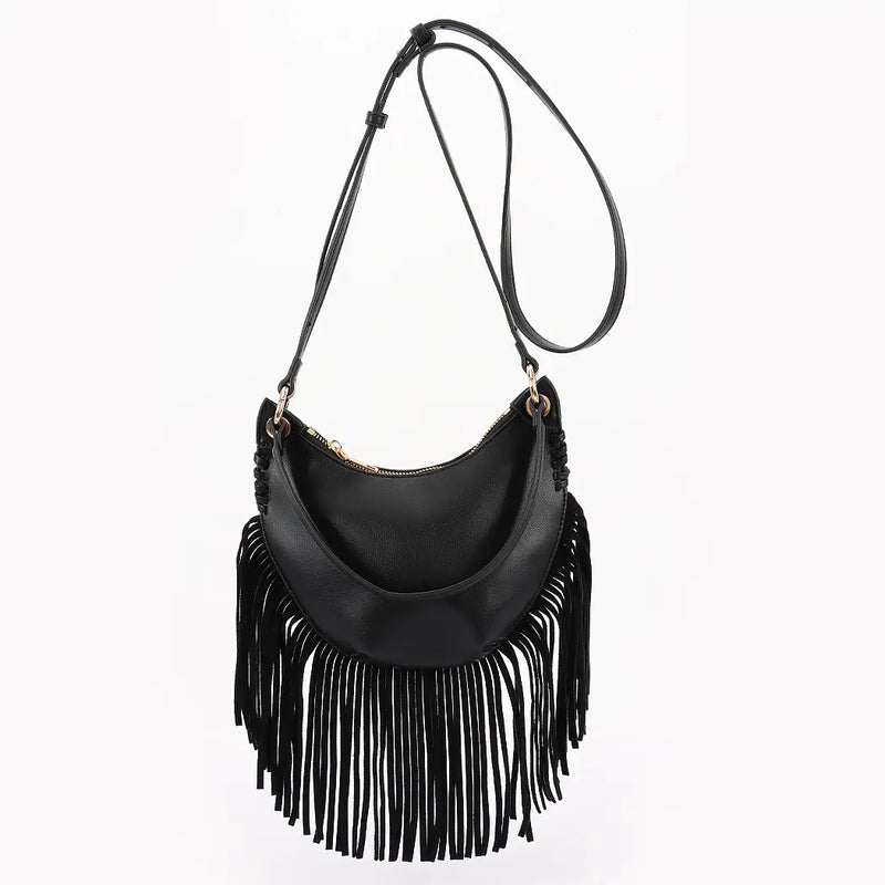 Black Leather Fringe Mini Purse