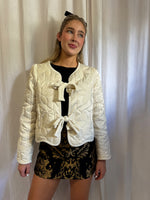 Cream Velvet Flower Quilted Jacket