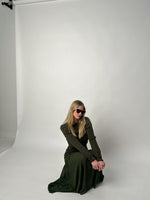 Olive Green Dress & Cardigan Set