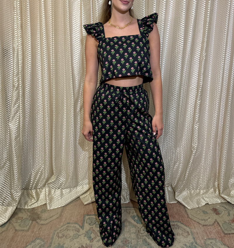 Black Floral Pant Set