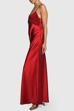 Red Sequin Bust Maxi Dress