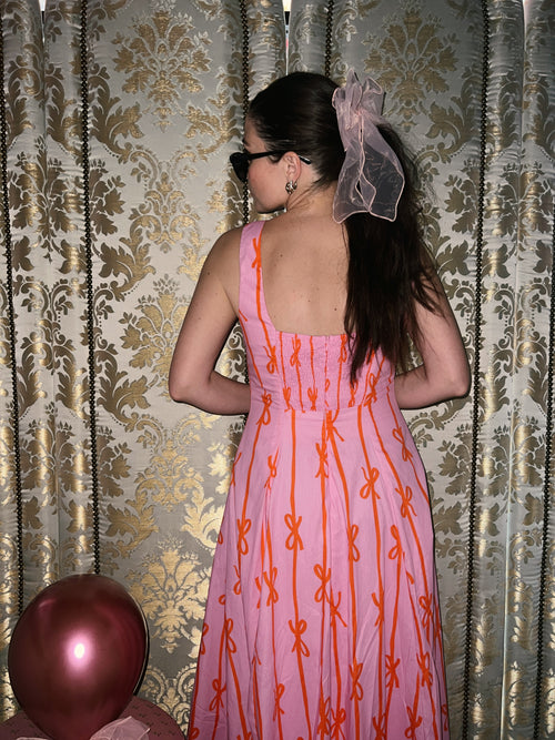 Orange & Pink Bow Midi Dress
