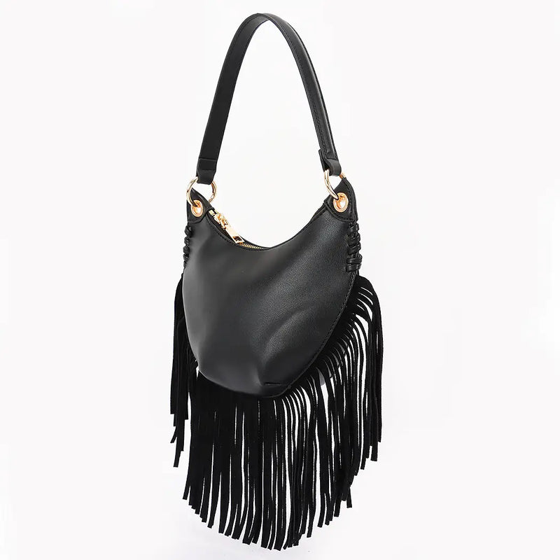 Black Leather Fringe Mini Purse