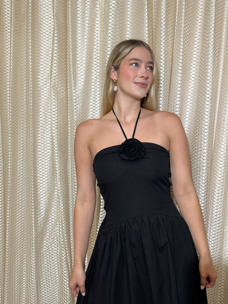Black Rosette Maxi Dress
