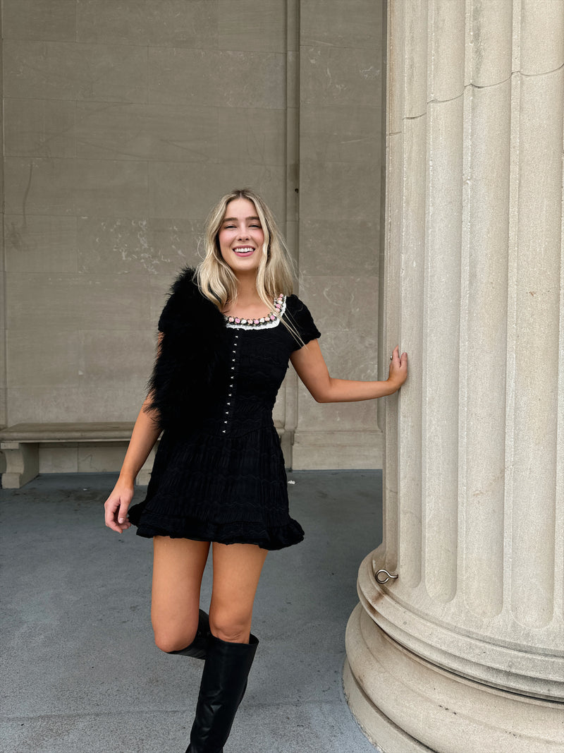 Black Rosette Mini Dress