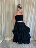 Black Ruffled Top & Maxi Skirt Set