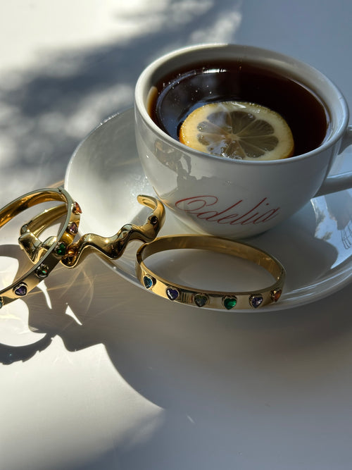 Rainbow Heart Gold Bangle Bracelet