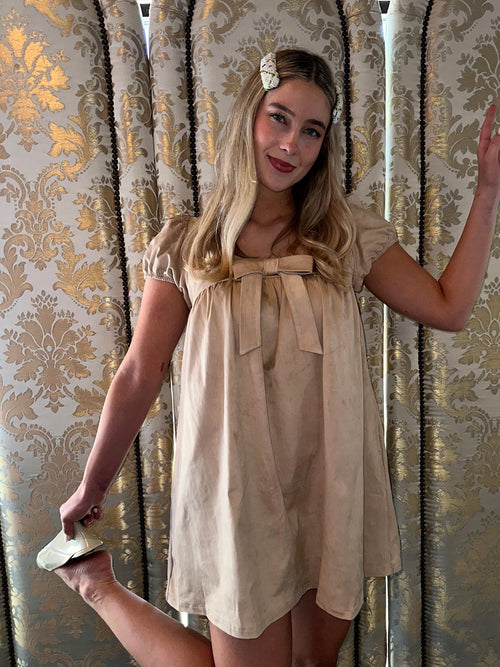 Taupe Bow Babydoll Dress