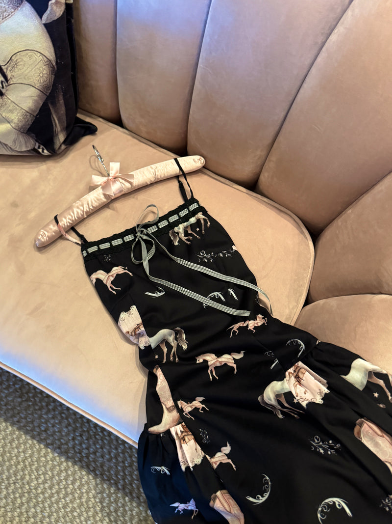 Western Print Drop Waist Midi Dress
