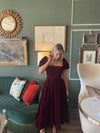 Burgundy Velvet Smocked Midi Dress