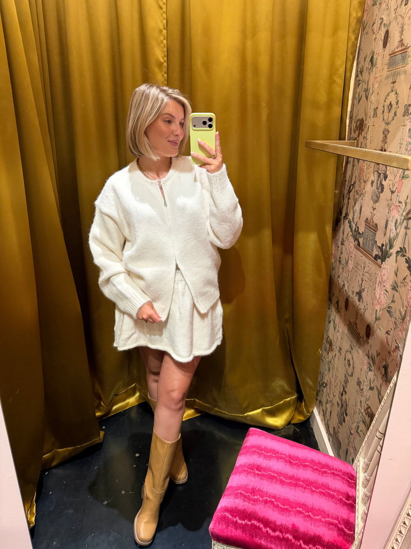 Ivory Zip Up Cardigan & Skort Set – Au Darling