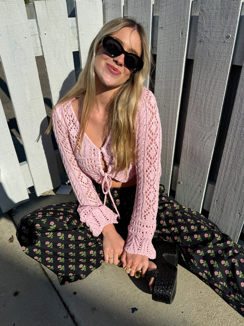 Pink Knit Crochet Top