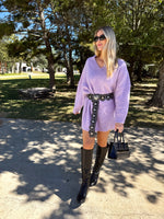 Lavender V Neck Sweater Dress