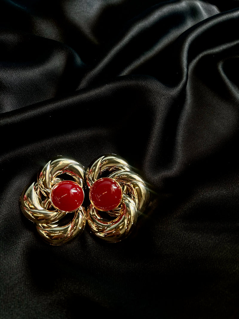 Gold + Red Twist Statement Earrings