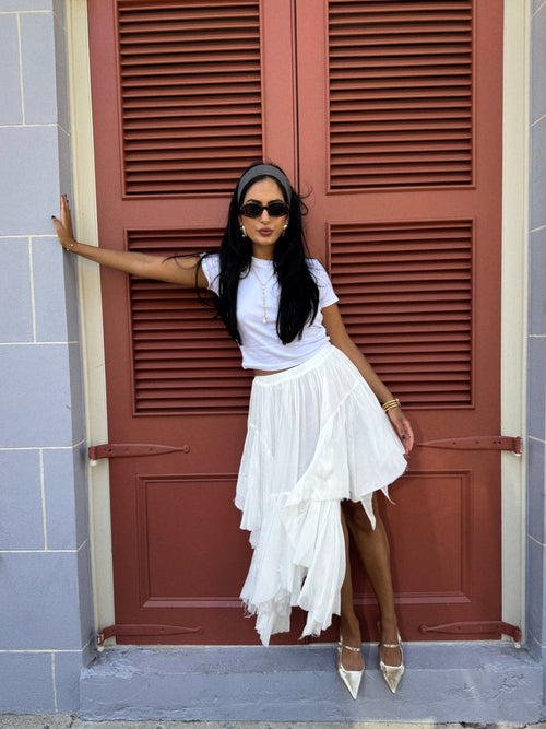 White Asymmetrical Maxi Skirt