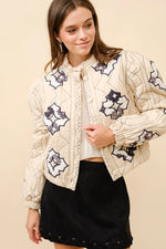 Cream Quilted Embroidered Jacket