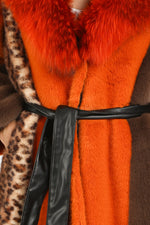 Multi Orange and Leopard Faux Fur Coat