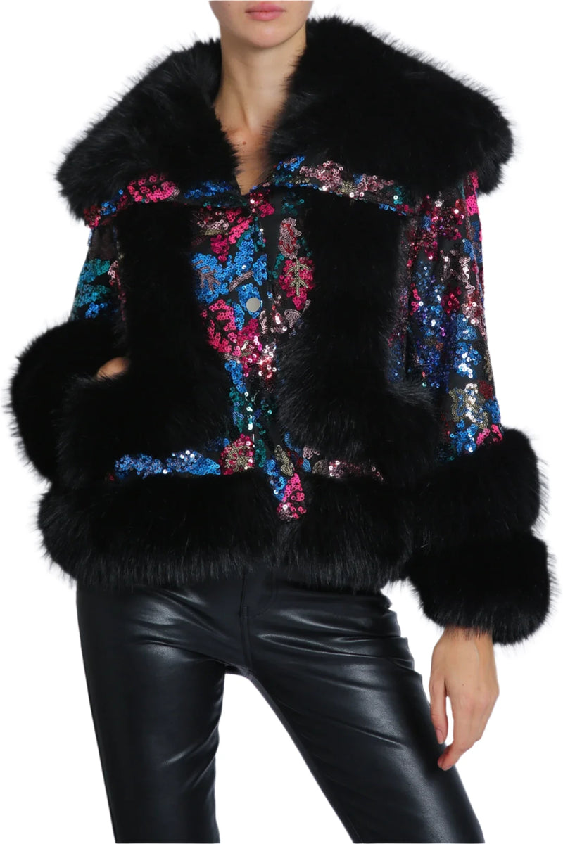 Sequin & Faux Fur Jacket