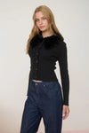 Black Faux Fur Collar Cardigan