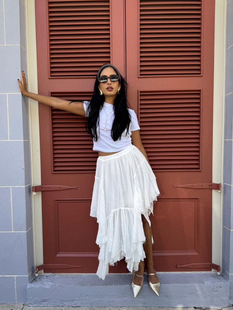 White Asymmetrical Maxi Skirt