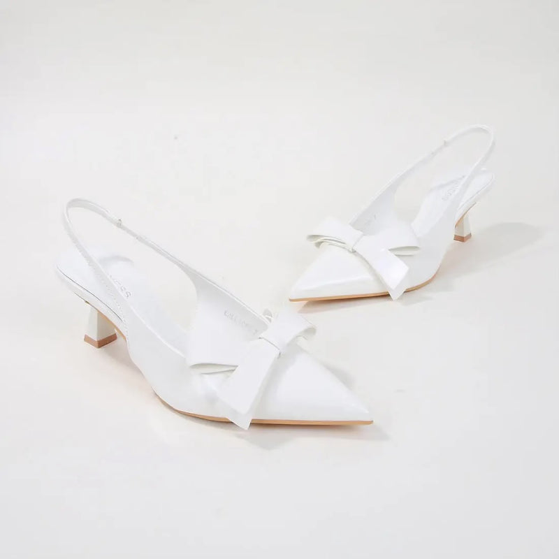 Cream Bow Slingback Kitten Heels
